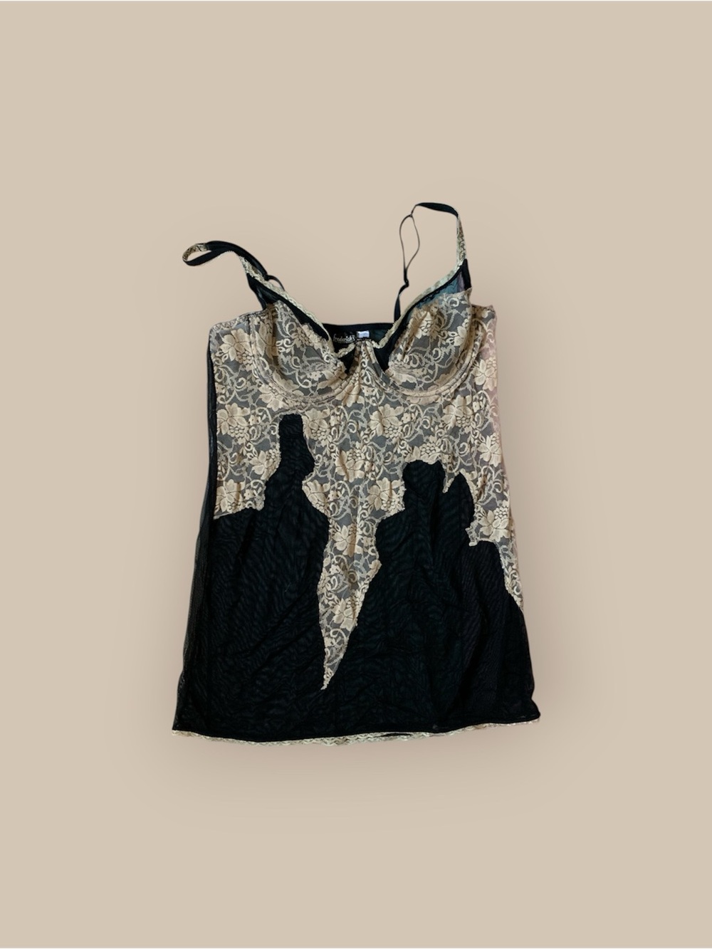 Frederick's of Hollywood Black and Cream Lace Camisole